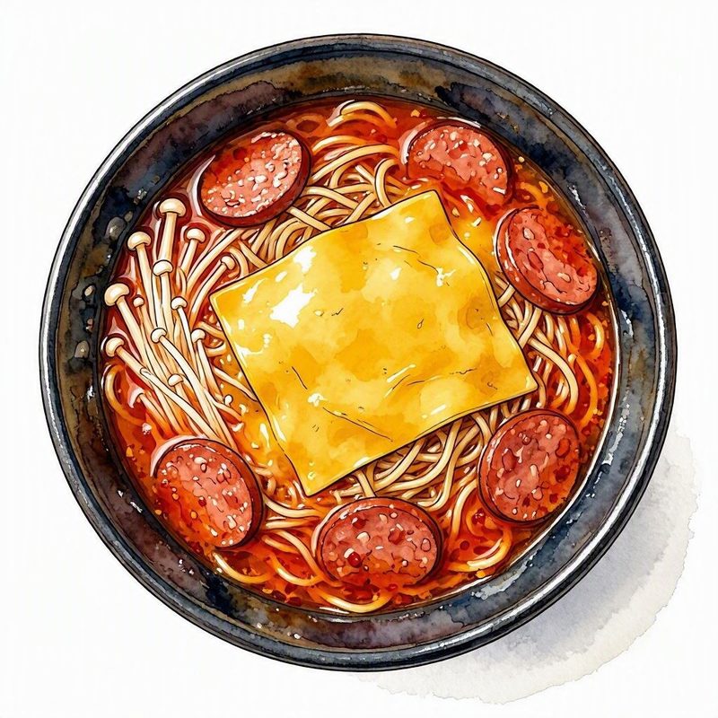 Рамен с грибами, сыром и сосисками